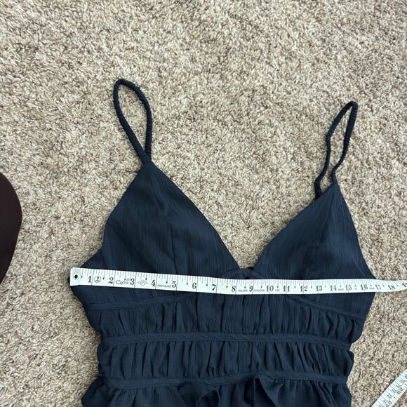 En Saison Milkmaid Smocked Midi Sundress Dress Babydoll Navy Blue Tiered Gauze L - Picture 6 of 13